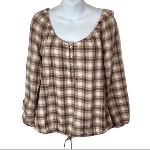 OP Lightweight Flannel Plaid Scoop Neck Top Juniors Size Large 11/13
